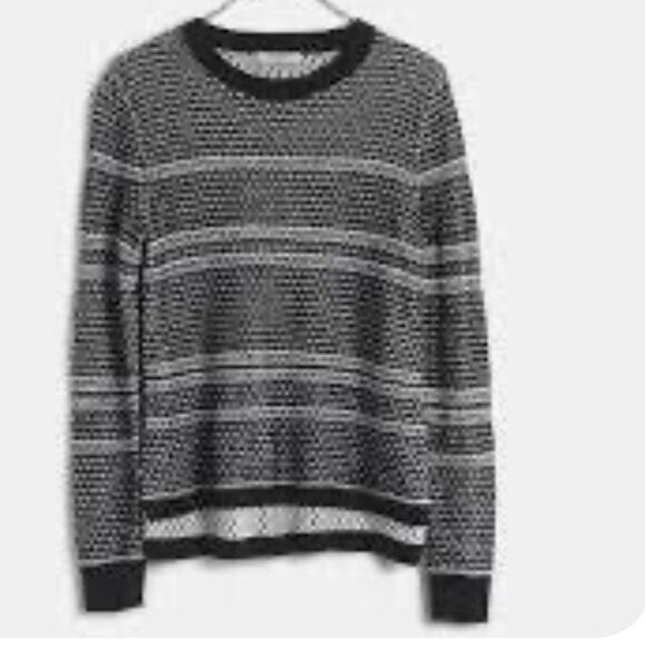 Madewell Fineprint Pullover Crewneck Sweater Black White Vent Sweater sz S - Picture 4 of 13